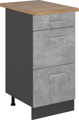 Produktbild von Küchenunterschrank Vicco R-Line Beton 40 cm mit Schubladen, AP Eiche, Model 54043