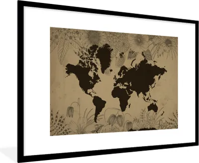 Produktbild von MuchoWow® MuchoWow® Gerahmtes Poster Weltkarte - Vintage - Schwarz 90x60 cm - Poster mit zchwarzem Bilderrahmen - Wanddekoration - Fotos