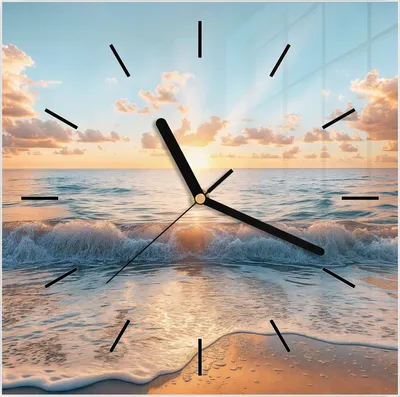Produktbild von Wanduhr aus Glas mit Motiv Strand Sonnenuntergang- 30 x 30 cm - inkl. Aufhängesystem
