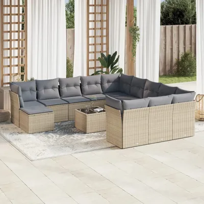 Produktbild von CLORIS 13-tlg. Garten-Sofagarnitur - mit Kissen - Beige Poly Rattan - Gartenmöbelgarnituren LL0000257314