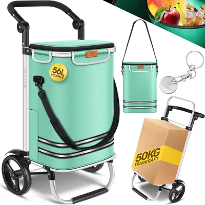Produktbild von KESSER® Einkaufstrolley klappbar mit 56L Kapazität und belastbar bis 50kg | 3in1 Trolley Sackkarre & Umhängetasche | Faltbarer Einkaufswagen inkl. Kühlfach & Einkaufschip | Treppensteiger