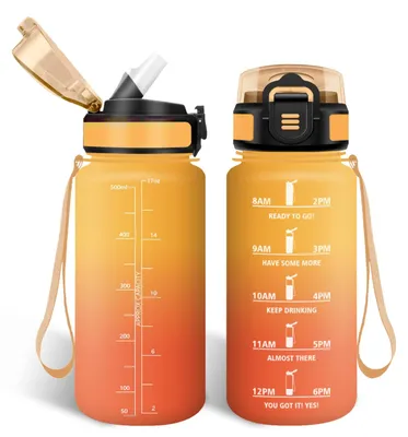 Produktbild von 500 ml Trinkflasche für Kinder, wiederverwendbare, auslaufsichere Flasche mit Zeitmarkierungen