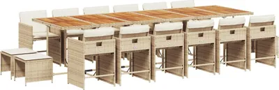 Obrázek produktu pro vidaXL 17dílný zahradní jídelní set s polštáři Béžový polyratanový ratan