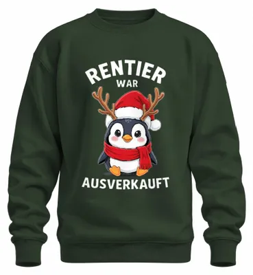 Zdjęcie produktu dla Bluza z kapturem "Rentier War", wzór "Ausverkauft" (wyprzedane), motyw pingwina, świąteczna, z motywem Świętego Mikołaja, kolor: butelkowa zieleń, rozmiar: S