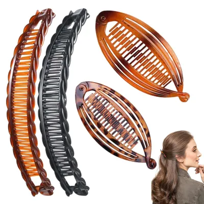 Produktbild von 4-teiliges Bananen-Haarspangen-Set für dickes Haar, Vintage-Bananen-Haarspangen mit Fischgrätenmuster für dünnes Haar, Bananen-Haarspangen, Haarspangen für Damen, Hochsteckfrisuren-Haarspangen, Bananen-Haarspangen für Damen