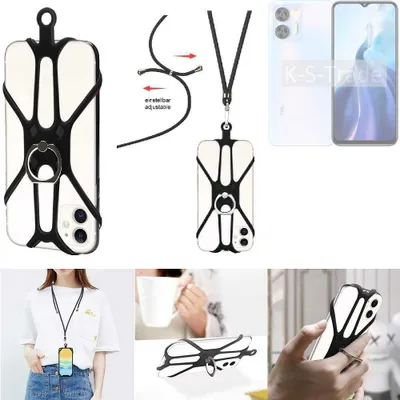 Produktbild von K-S-Trade 3in1 Handykette Handyband Handykordel Halsband Smartphone-Ring Handy-Ring kompatibel mit Oukitel C36 Fingerhalterung Handyring Tischständer