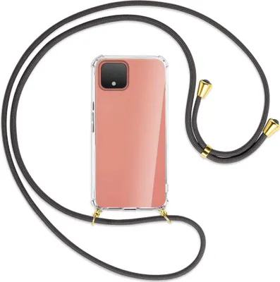 Produktbild von Handykette Backcover-Schutzhülle mit Band (Metall goldfarben) für Google Pixel 4 XL - dunkelgrau