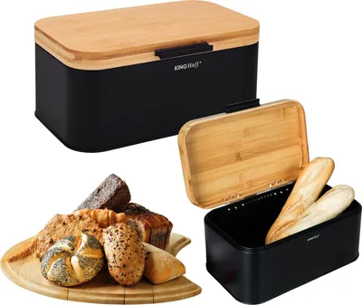 Produktbild von Stahl Brotbox Brotkasten Mit Bambusdeckel Kinghoff Kh-1735