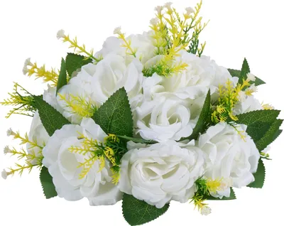 Immagine prodotto di SucceBuy set di 10 fiori artificiali, bouquet di fiori a sfera, 240 x 240 x 120 mm, decorazione da tavolo con rose per matrimonio e casa, bianco