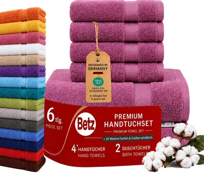 Produktbild von Betz 6er Handtuch Set Premium – 4 Handtücher 50x100 cm – 2 Duschtücher 70x140 cm - 100% Baumwolle – Frottee Handtücher für Bad, Gäste & Alltag – Beere