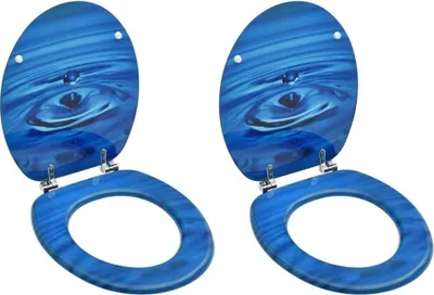 Produktbild von Toilettensitze mit Deckel 2 Stk. MDF Blau Wassertropfen-Design