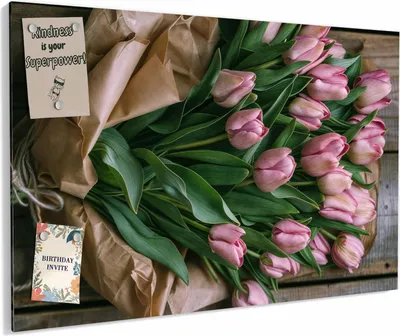 Produktbild von Magnettafel 90x60cm magnetisch & beschreibbar Metall-Board - Rosa Tulpenstrauss
