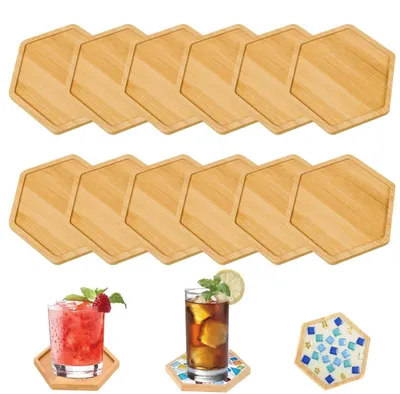 Immagine prodotto di Sottosquadri in legno, 12 pezzi, 10 cm, set per mosaici in bambù, ideale per progetti fai-da-te