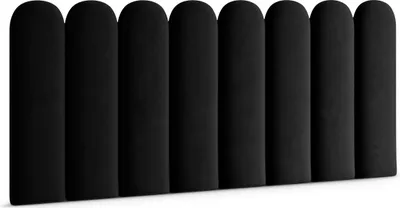 A row of black, upholstered wall panels.