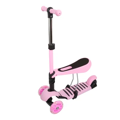 Produktbild von 2-in-1 Kinder Roller Scooter mit Abnehmbarem Sitz Höheverstellbaren LED Räder Rosa