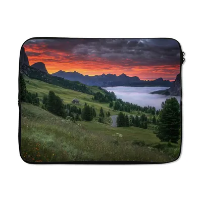 Produktbild von MuchoWow® Laptop Hülle 15 Zoll Gras - Berge - Abend Laptoptasche - Laptoptasche - Sleeve - Rundum-Schutz