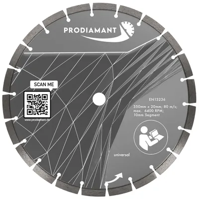 Obrázok produktu pre PRODIAMANT Diamantový rezací kotúč 350 mm betón, univerzálny otvor 20 mm