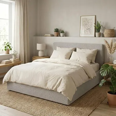 Produktbild von Komvortowy | Polsterbett 160x200 Cm | BOUCLÉ | Doppelbett Mit Metall-Lattenrost & Gasdruckfeder | GRAU | Bettkasten Ohne Bodenplatte | Stauraumbett | Hochklappbar