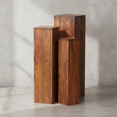 Beistelltisch-Sets Massivholz_ 3-teilig_ einzigartige Maserung_ ineinander verstaubar - KADIMA DESIGN_Farbe_ Braun_ Größe_ 24x24x85 cm_#sku_BARWL1.566#