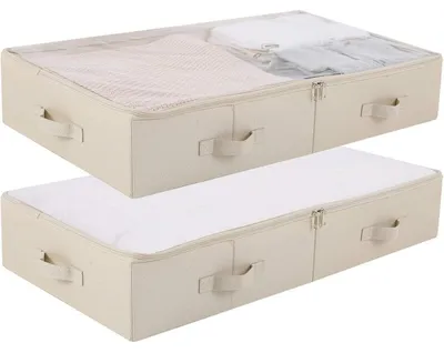 Zdjęcie produktu dla Pojemniki do przechowywania pod łóżkiem, zestaw 2 sztuk, PVC, kolor beżowy, wymiary 85x43x15 cm, składane, możliwość prania