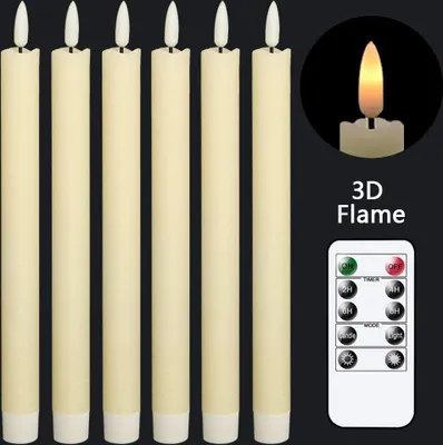 Produktbild von 6x LED Stabkerzen flackernde Kerzen Tischkerzen mit Timer Fernbedienung Akkubetriebene Weihnachtsdekoration