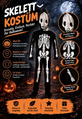 Produktbild von Kinder Skelett Kostüm Halloween