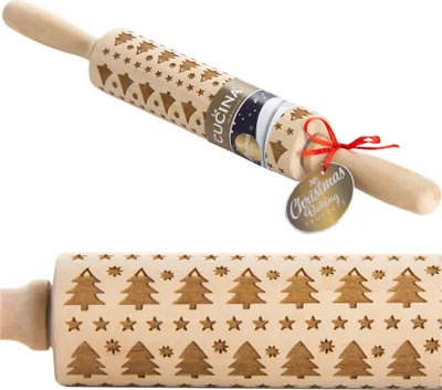 Image de Rouleau à gâteau avec motif de Noël gravé en bois pour les biscuits de l'arbre de Noël