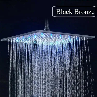 Produktbild von LED Regendusche 40 cm - Deckenmontage Duschkopf - Quadratisch - Messing - Regenbrause - Farbwechsel LED - Wasserbetrieben - Matt Schwarz