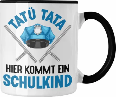 Produktbild von Trendation - Einschulung Junge Tatü Tata Schulkind Geschenk für Schultüte Füllung Tasse Schulstart 1. Schultag Schuleinführung Schulanfang Geschenkidee 2022 (Schwarz)