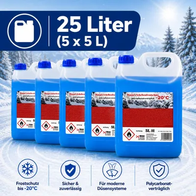 Produktbild von 25 L Scheibenfrostschutz -20°C Scheibenwischwasser Fertigmischung 5 x 5 L Kanister, KI-generiertes Bild
