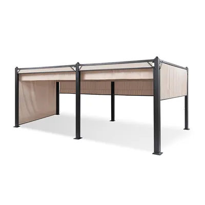 Obrázok produktu pre Blumfeldt Pavillon, altánok 3x6 m, kovový altánok z nehrdzavejúcej ocele so sťahovacou strechou a bočnými stenami, vodotesný altánok, stabilný a odolný voči zime, odolná pergola voľne stojaca, záhradný altánok s UV ochranou