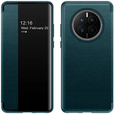 Obrázek produktu pro Pouzdro pro Huawei Mate 50 tenkéPolyuretankožené klopové pouzdro s okénkem pro zobrazení zelené
