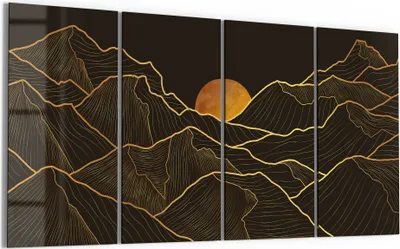 Produktbild von DEQORI Glasbild Echtglas 4x30x60 cm 'Goldenes Linien Gebirge' Wandbilder XXL groß