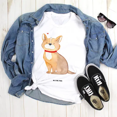 Produktbild von Mr. & Mrs. Panda Größe XXL T-Shirt Hund Glück - Weiß - Geschenk, Spruch, Sprüche, Große Größen, Shirt, Liebe, Corgie, Lustiges, Oversize, Herz, Tshirt