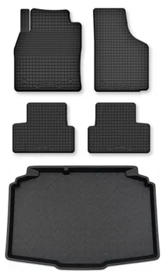 Image de Tapis en caoutchouc + bac de coffre pour Skoda Fabia IV 2021- (hayon) – 5 pièces, noirs, semi-universel, adapté