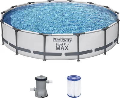 Produktbild von Bestway Framepool Steel ProMax Pool Komplettset Rund Aufstellpool 427x84cm Planschbecken (Gartenpool mit Pumpe Set, Gross, Aufstellbecken Familienpool
