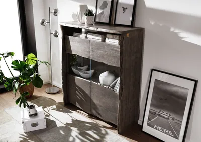 Produktbild von MASSIVMOEBEL24 Highboard Akazie 131x45x147 grau lackiert PURE ACACIA #407