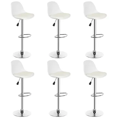 Image de lot de 6 tabourets de bar Chaise de bar en similicuir réglable en hauteur pivotant blanc