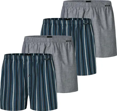 Produktbild von Schiesser 4er Pack Web Boxershorts Eingriff mit Knopf, Hochwertige We, Elastischer Bund mit kleinem Logo