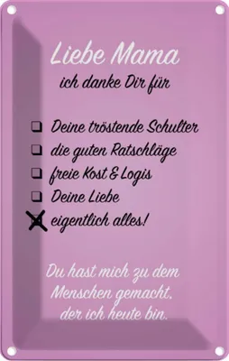 Produktbild von vianmo Blechschild 30x20 cm Liebe Mama ich danke Geschenk Familie Freunde