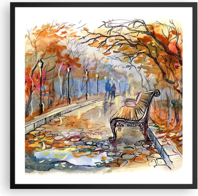 Produktbild von Gerahmtes Poster - Schwarzer Rahmen - Path Bench Herbst Frau - 60x60 cm - Wand Bild - Wanddeko - Wandbilder - Kunstposter - Wandposter - Bilderrahmen - Bilder - Kunstdruck - Wandbild - P2BAC60x60-3000