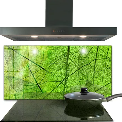 Produktbild von Spritzschutz aus Glas Küchenrückwand - Wandschutz für Herd und Spüle - 120x60 cm - Grüne Blatttextur