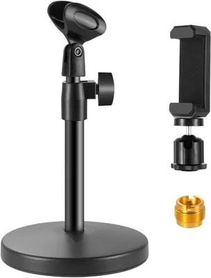 Image de Support de microphone de bureau réglable, 3-en-1, avec clip pour microphone, idéal pour le streaming et l'enregistrement