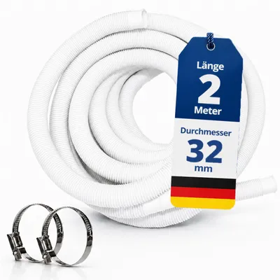 Produktbild von HAF Hochwertiger Pool Schwimmbadschlauch 32mm Weiß 2 Meter | Poolschlauch für Garten & Schwimmbad | Solarschlauch + 2x Edelstahl Schlauchschellen