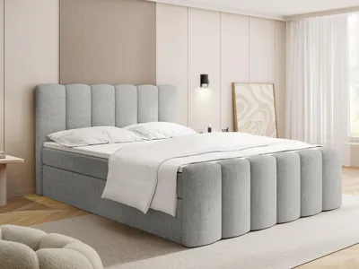 Produktbild von Boxspringbett mit Bettkasten – Polsterbett 140 x 200 cm mit H4 Taschenfederkern 7-Zonen Matratze & 5 cm Topper – Stauraumbett Serenity mit Hohem Kopfteil & Gepolstertem Fußteil – Grau Chenille