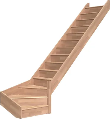 Produktbild von Dolle Raumspartreppe Paris mit Setzstufen Buche unbehandelt Treppenlauf 1/4 gewendelt unten rechts ohne Geländer