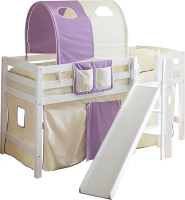 Produktbild von Podestbett mit Rutsche "Tino" Buche Weiß Classic (Beige-Lila)