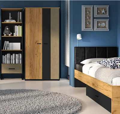 Produktbild von Jugendzimmer Set 3-teilig CASPER-131 mit Bett 90x200cm in schwarz, braun