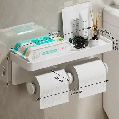 Produktbild von Toilettenpapierhalter - Wandmontierte Rollenhalterung - Große Größe L - Ablage mit Handyhalter - Aluminiumlegierung - Weiß