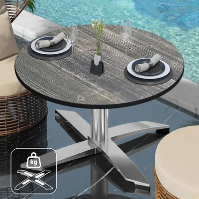 Produktbild von CPTG | Bistro Loungetisch | Ø:H 60 x 39 cm | Rustikal Kiefer / Aluminium | Zusatzgewicht | Bistro Loungetisch Gastro Tisch